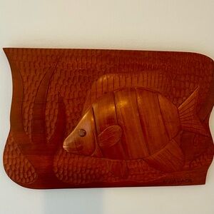 Vintage Hand-Carved Fish Plaque 
Mid-Century Folk Art